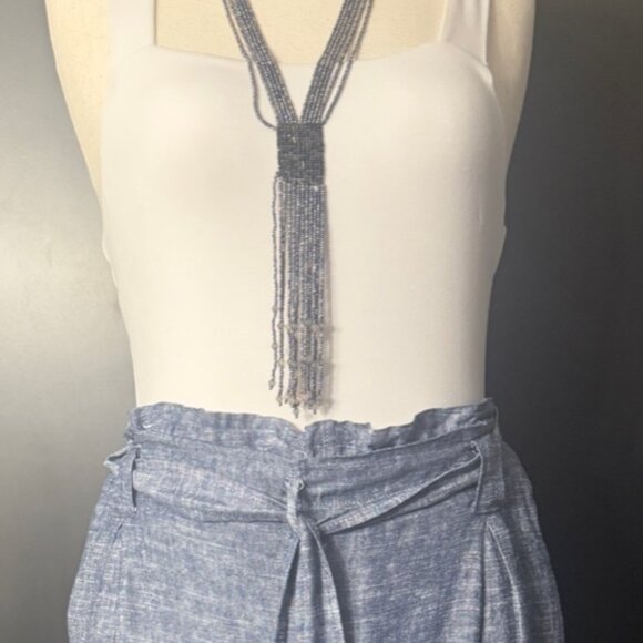 Max Studio Linen Blend Paperbag Wide-Leg Pants M + Bodysuit +Necklace 3pc Outfi - Picture 1 of 12